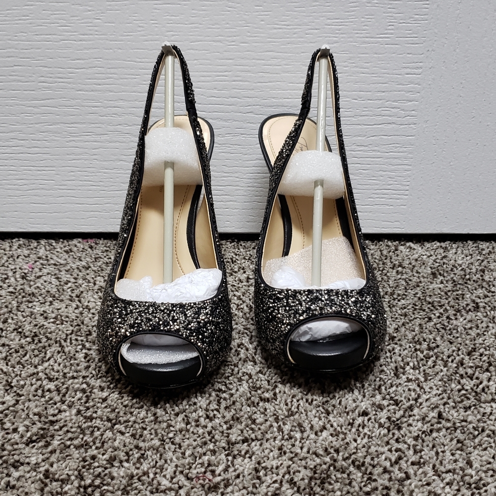 Vince Camuto Imagine Black Glitter Heels Size 7.5 NIB